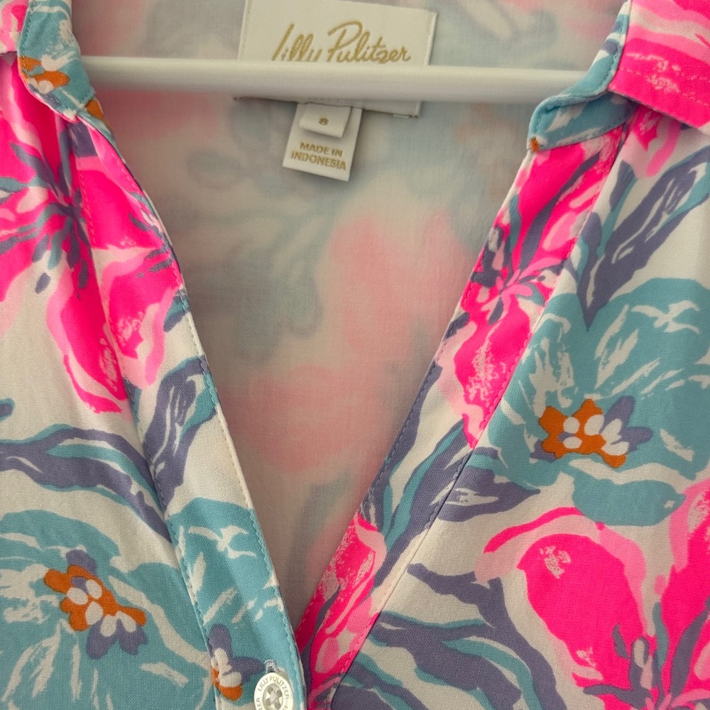 Lilly Pulitzer Pink and Blue Floral Blouse - Picture 2 of 4